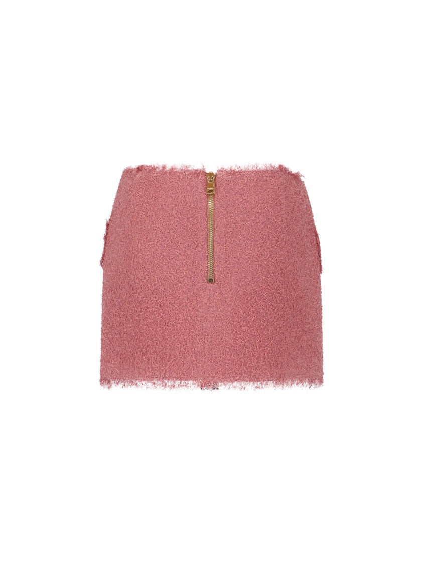 Balmain Pink Textured Tweed Mini Flap Skirt