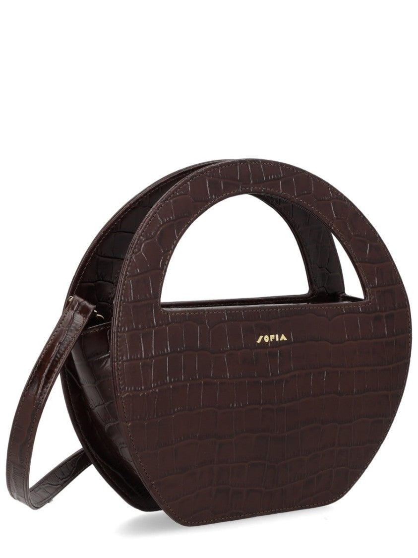 Sofia Black Crocodile Embossed Calf Leather Shoulder Bag