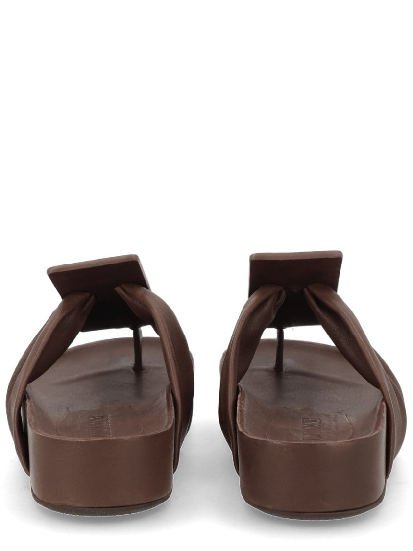 Uma Wang Sculptural Twisted Wide Strap Leather Sandals