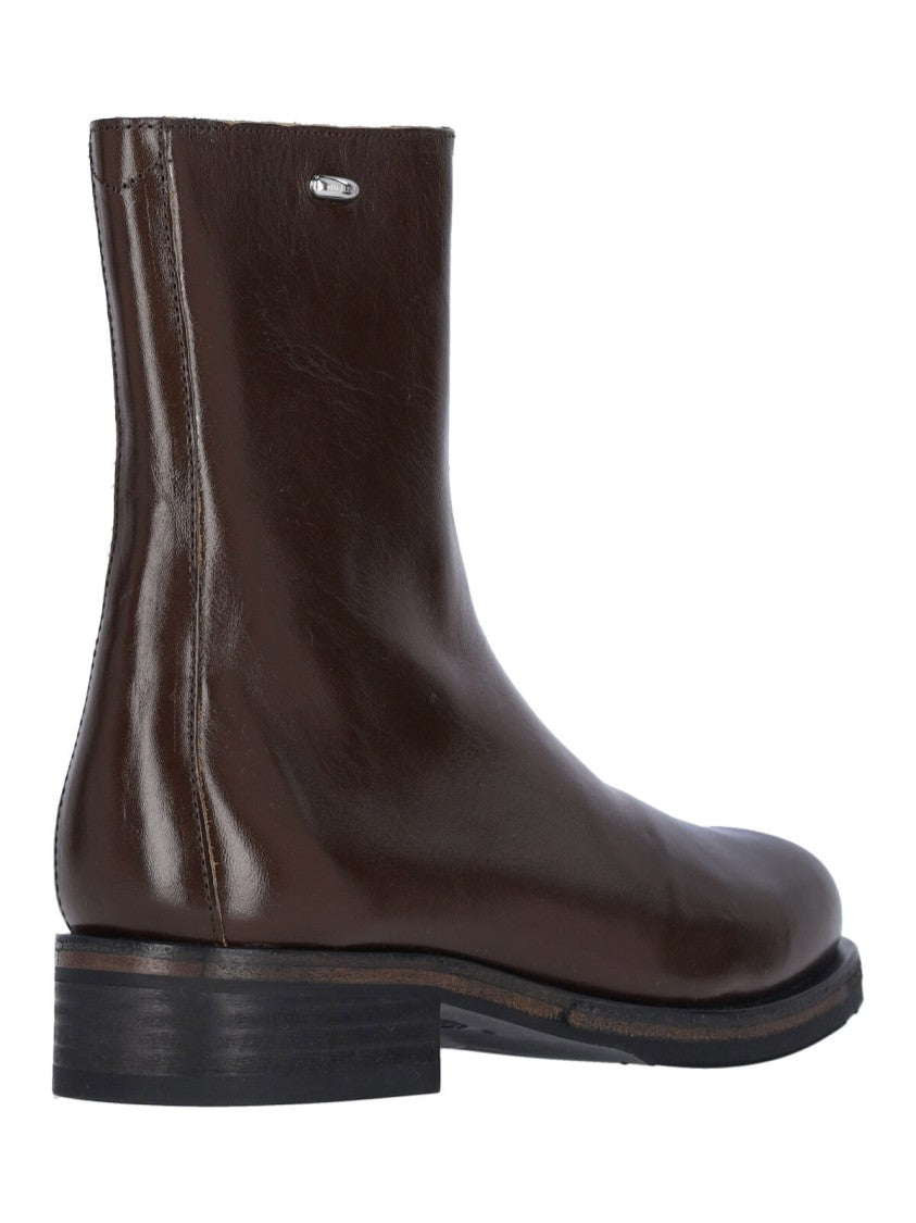 Our Legacy Brown Leather Square Toe Ankle Boots