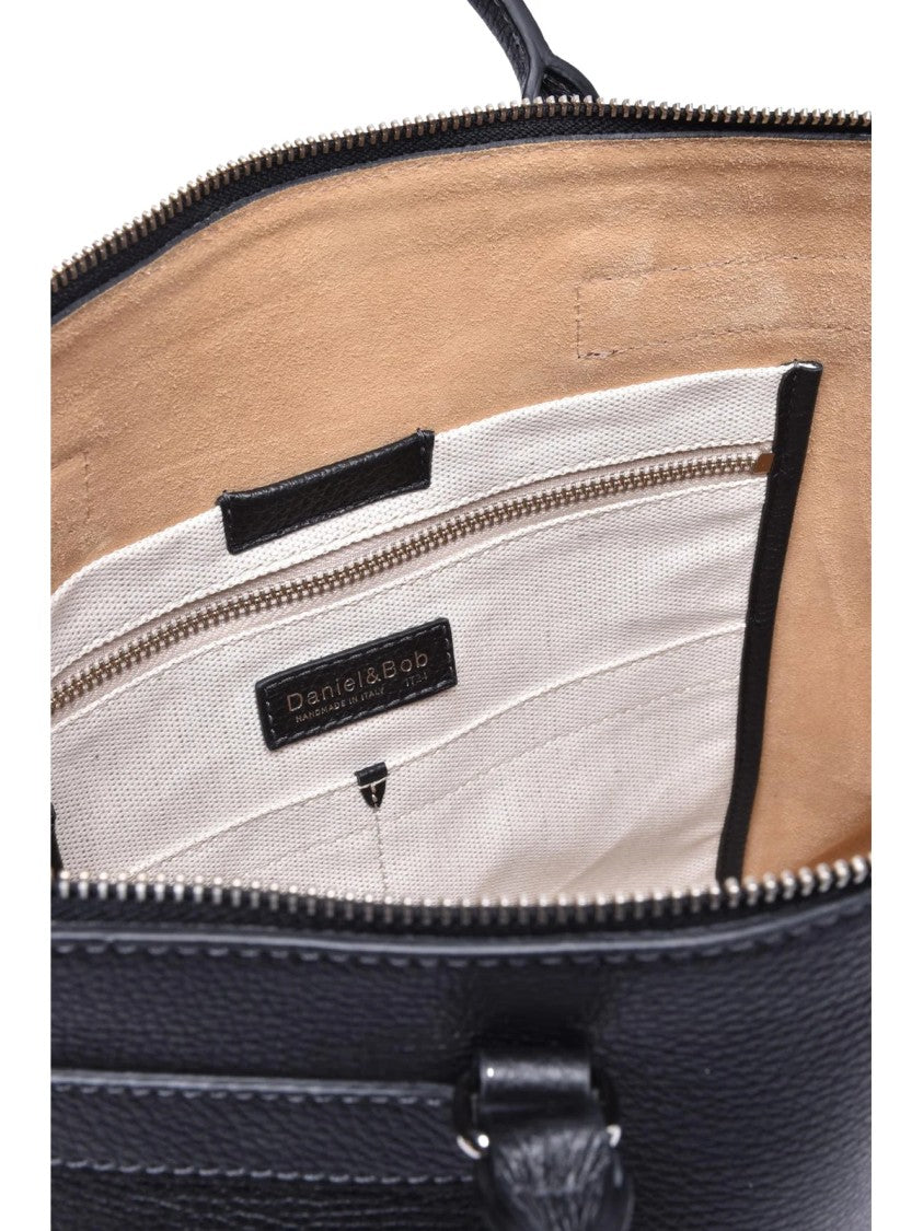 Danilel&Bob Black Double Handle Zip Leather Tote Bag