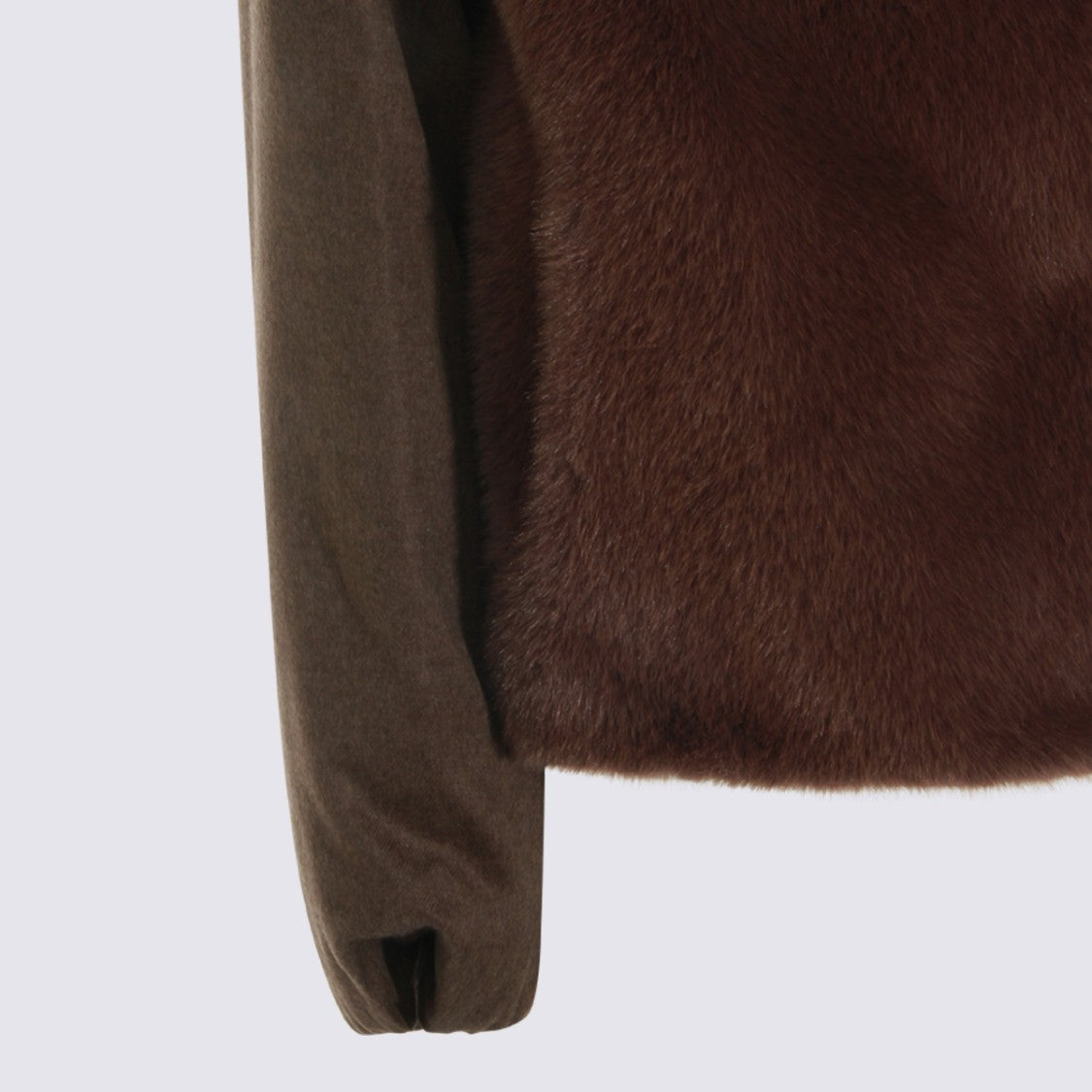 Herno Plush Brown Fur Panel Jacket With Cropped Silhouette