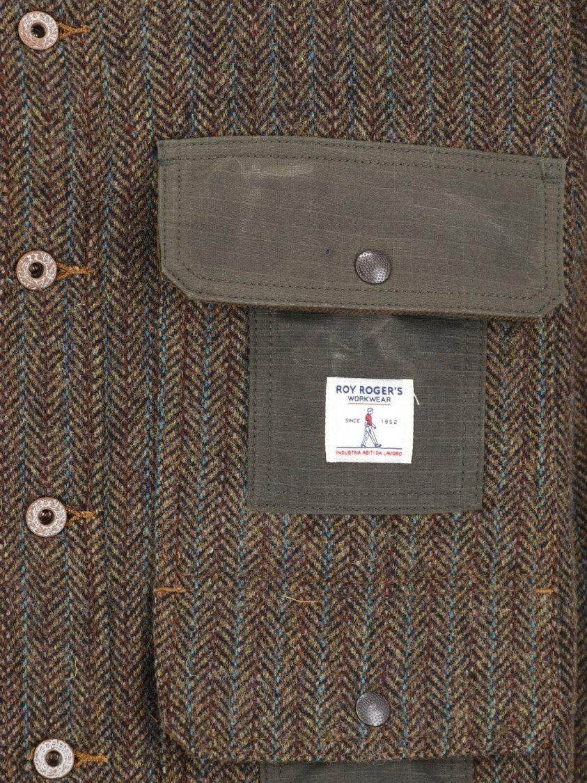 Roy Roger's Brown Herringbone Classic Collar Wool-Blend Jacket