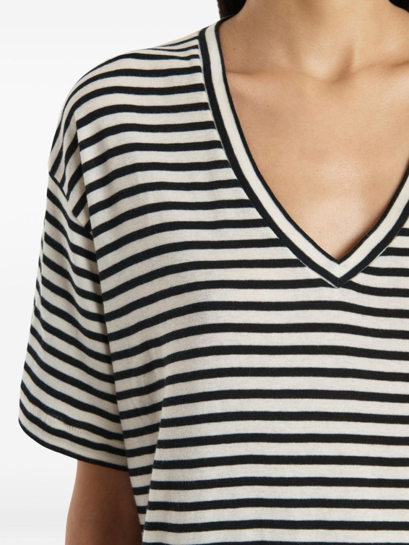 Khaite White Short-Sleeve Striped Ny T-Shirt