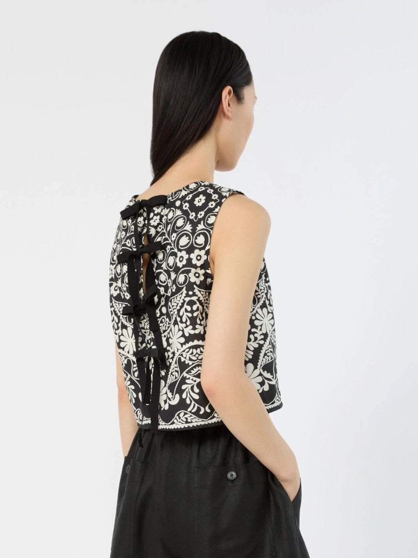 Max Mara Cropped Sleeveless Top With Ornamental Floral Design