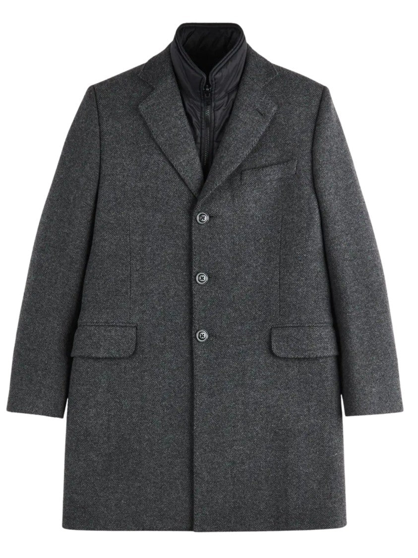 Fay Herringbone Notched-Lapel Double Coat