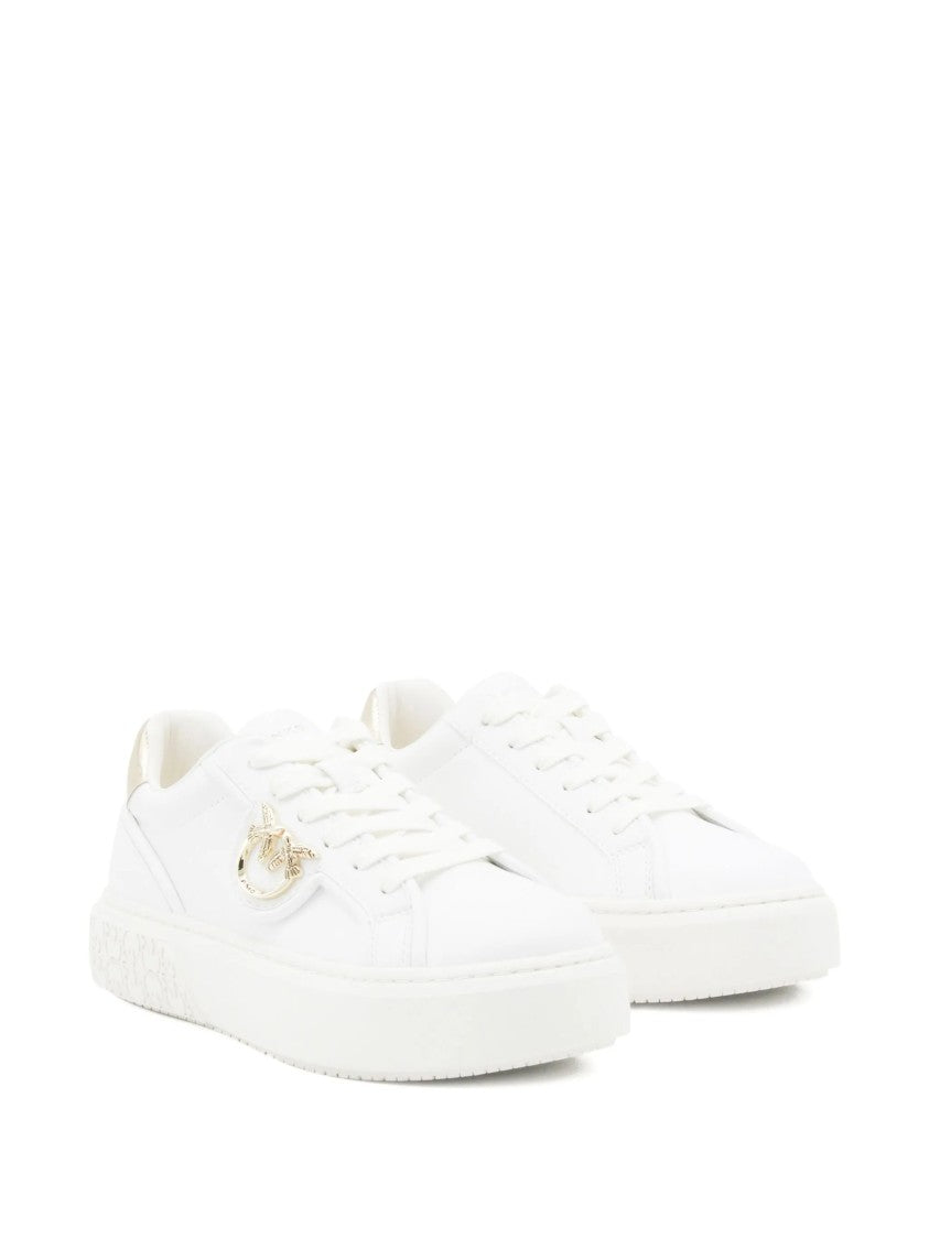 Pinko White Yoko 06 Metallic-Accent Leather Sneakers
