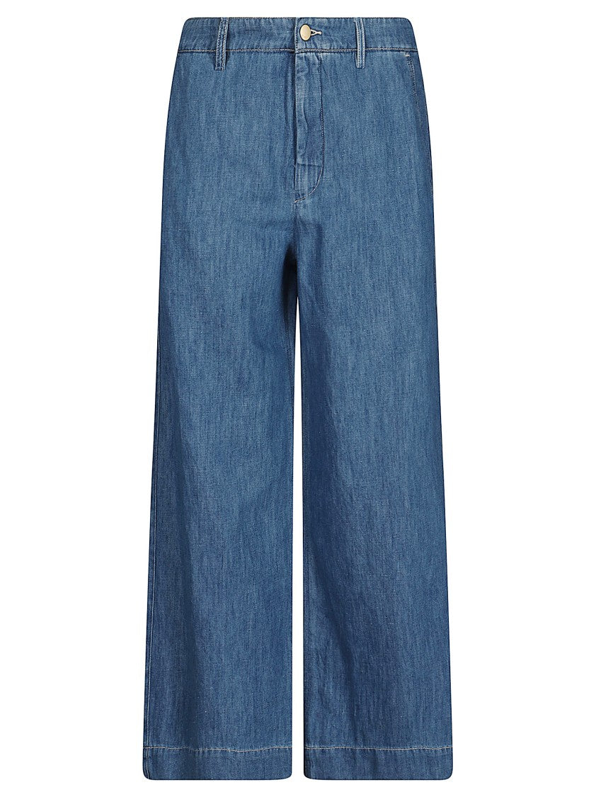 Max Mara Wide-Leg Cropped Denim Pants With Contrast Stitching