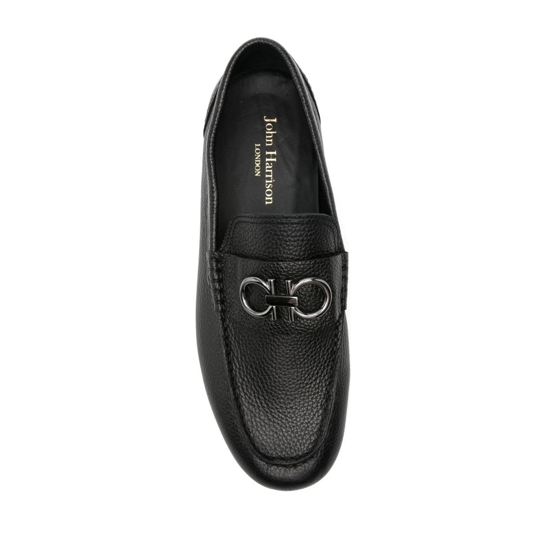 John Harrison Black Textured Leather Grip Sole Loafers