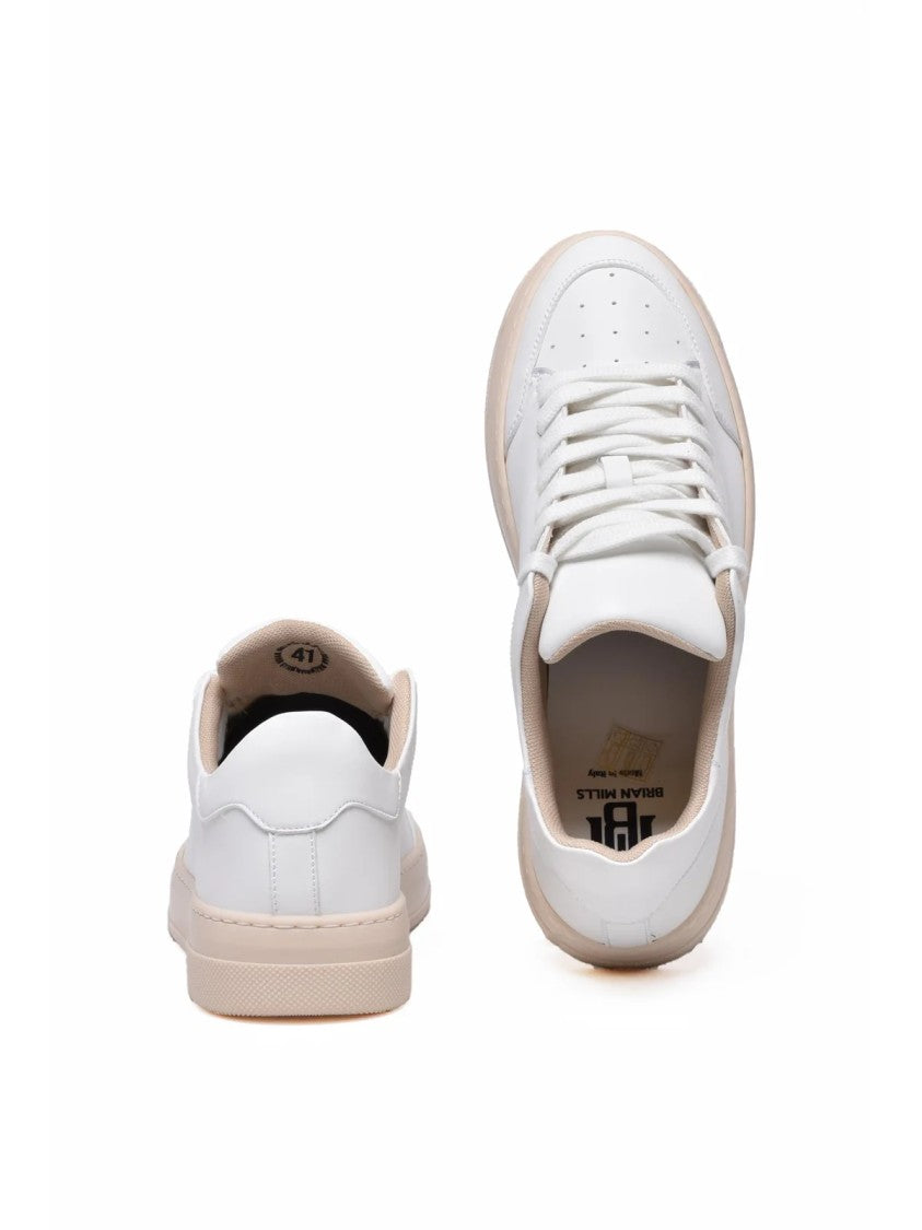 Brian Mills White Leather Minimalist Sneakers