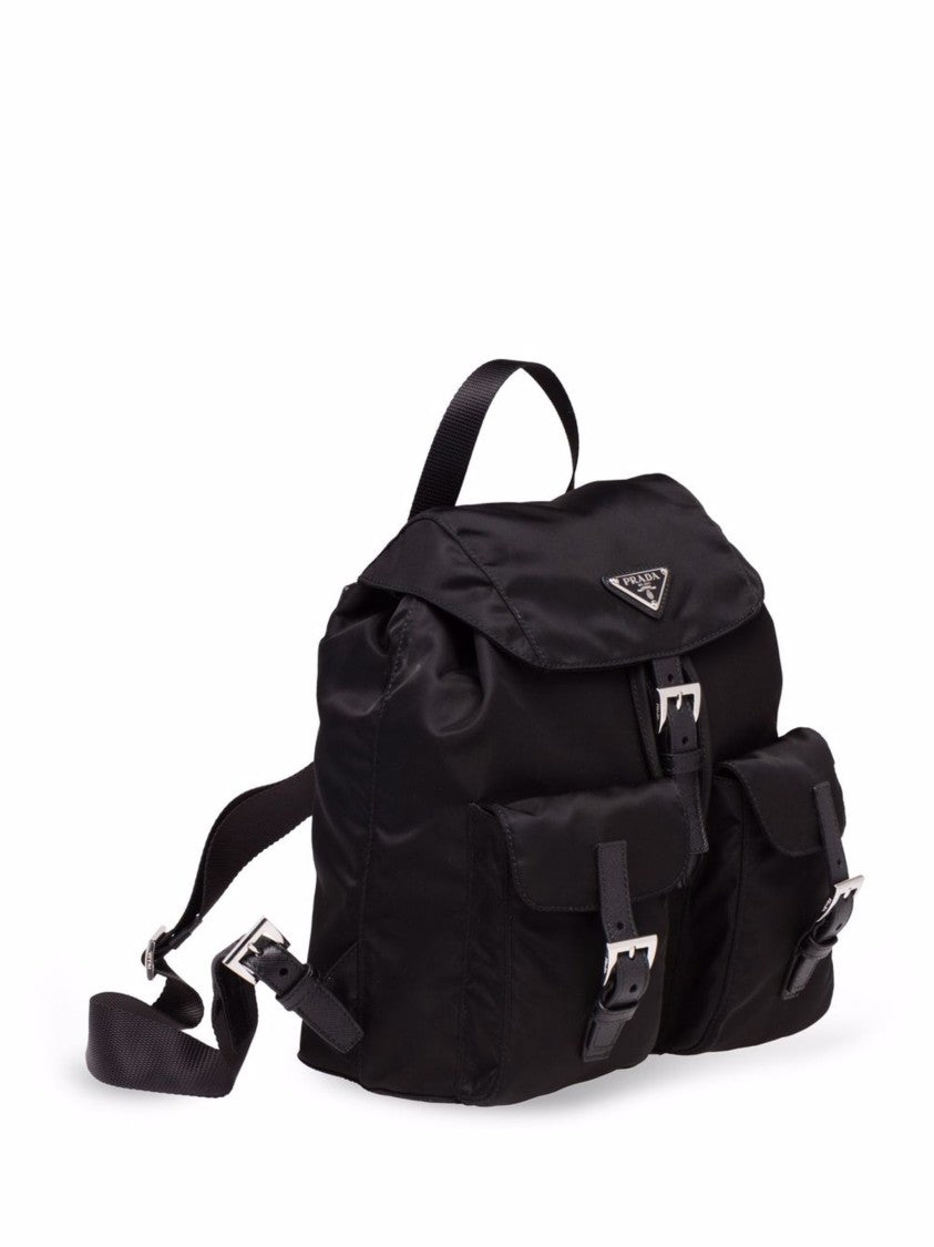 Prada Small Black Re-Nylon Backpack With Buckle Closure
