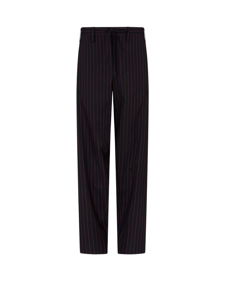 Serena Bute Wool Pinstripe Utility Trouser - Black/Pink
