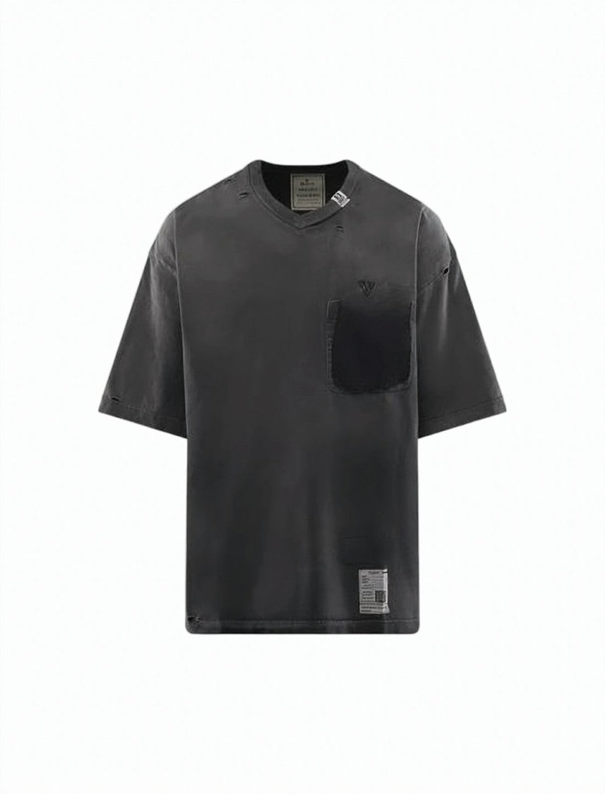 Maison Mihara Yasuhiro Distressed Black Short-Sleeved T-Shirt With Abstract Graphic