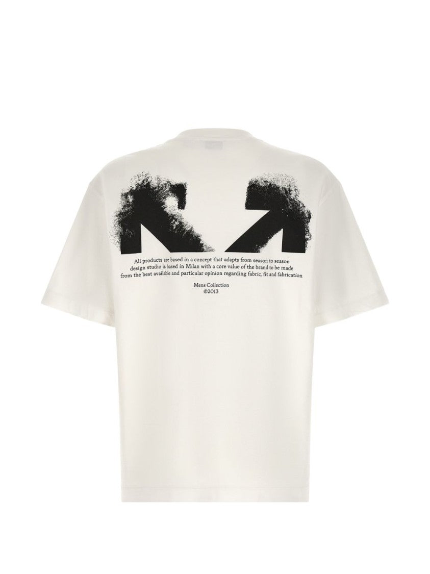 Off-White Crew Neck T-Shirt With Logo Print And Side Splits
