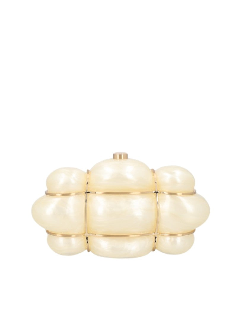 Cult Gaia Sculptural Ivory Clutch Handbag With Metallic Accents