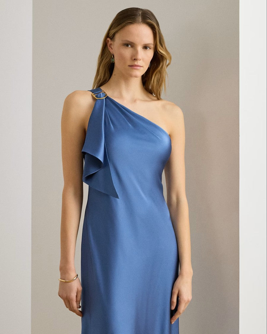 Lauren Ralph Lauren - Satin Charmeuse One-Shoulder Gown - Womens - Blue