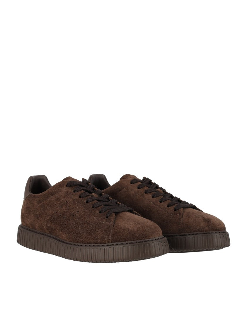 Hogan Brown H677 Perforated Suede Leather Sneakers