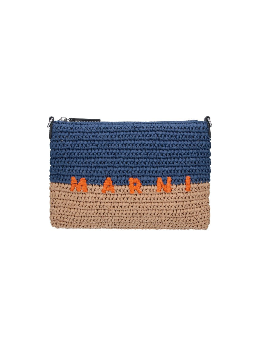 Marni Blue Seaside Two-Tone Raffia Pouch
