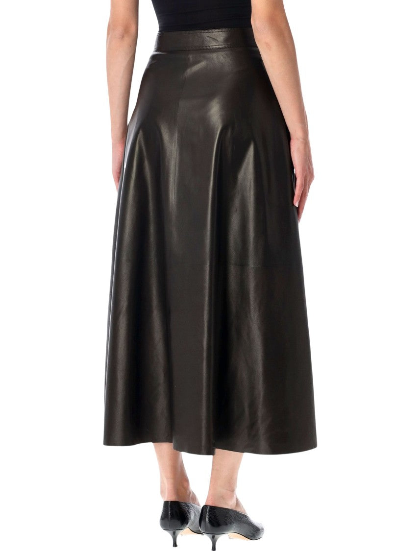 Polo Ralph Lauren Vickie High-Waisted Flared Leather Midi Skirt
