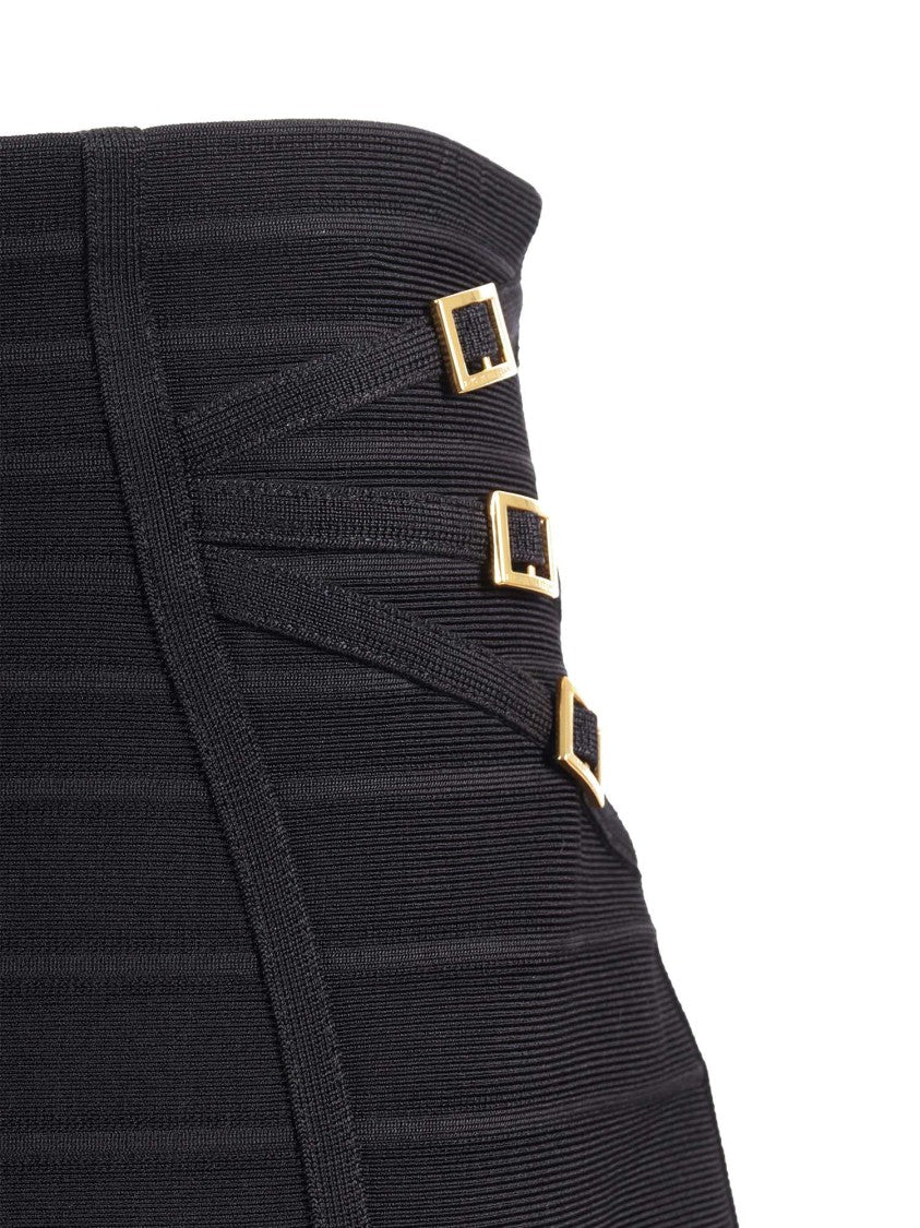 Elisabetta Franchi Black High Waisted Knit Midi Skirt