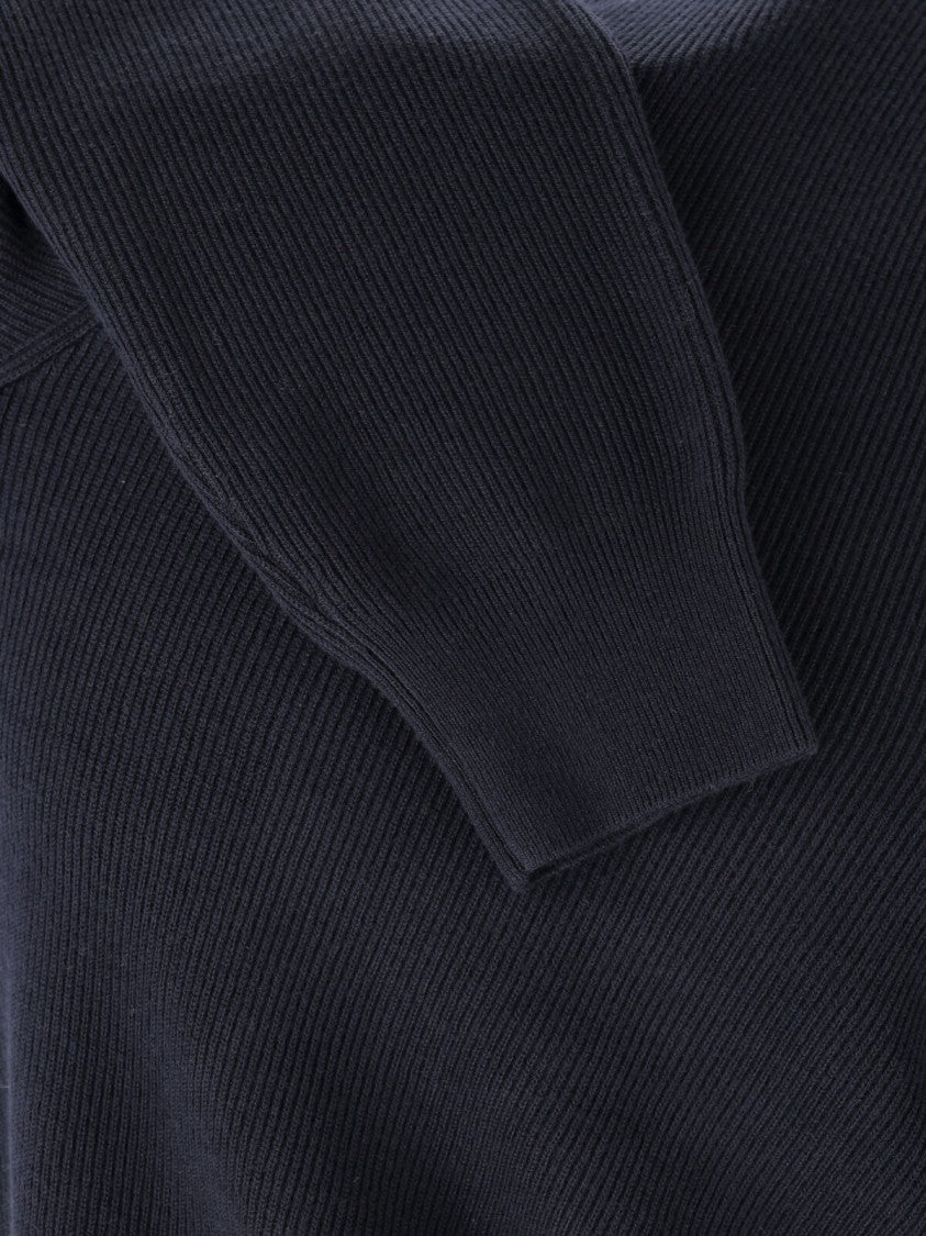 Closed Dark Blue Cotton Blend Knit Pullover With Half-Zip Closure