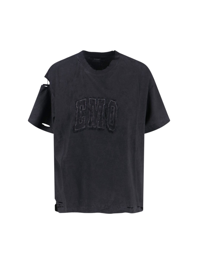 Balenciaga Distressed Black Cotton T-Shirt With Bold Logo
