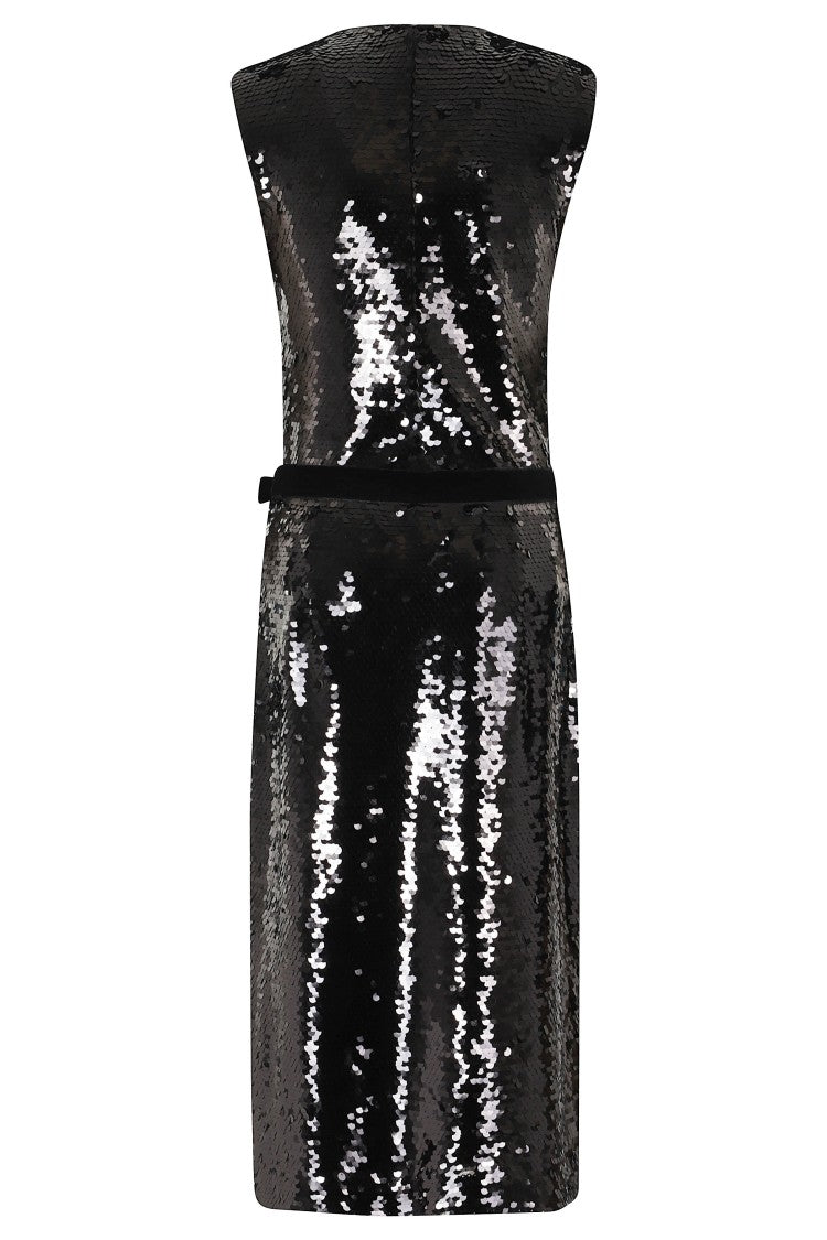 Alberta Ferretti Shimmering Sequins Velvet Belt Mini Dress