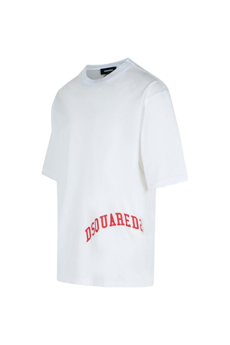 Dsquared2 White Loose-Fit Curved Logo Printed Cotton T-Shirt