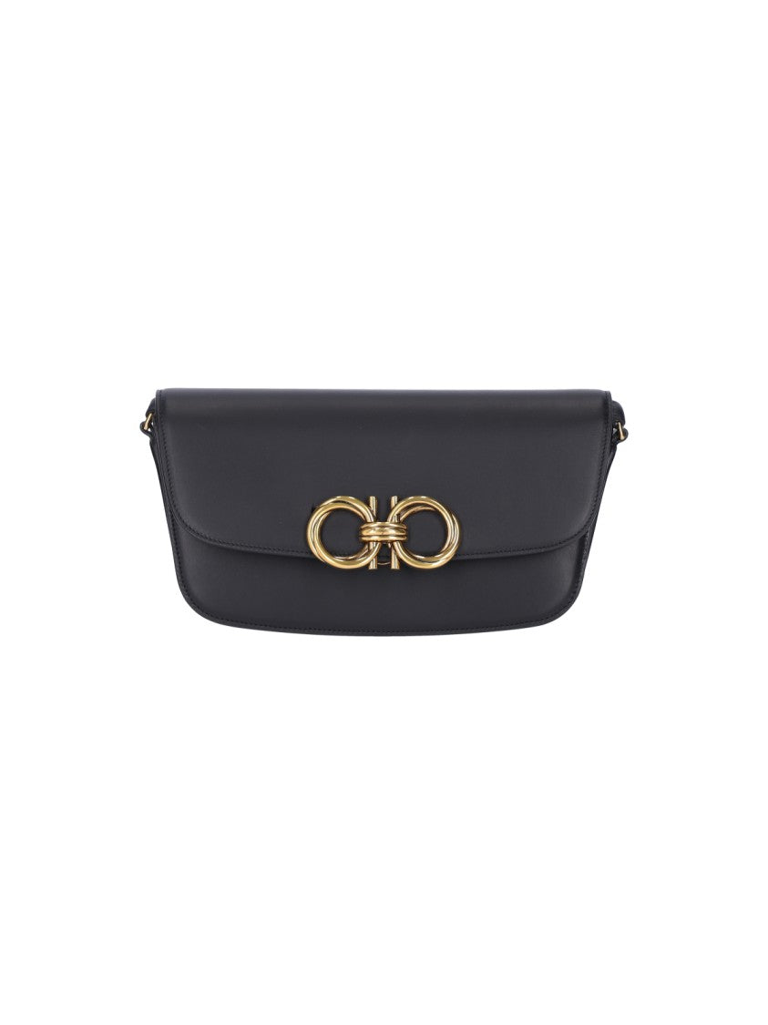 Ferragamo "Trapezio" Black Leather Crossbody Bag