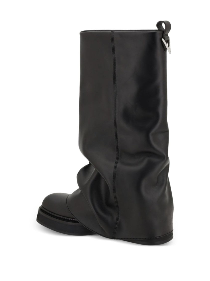The Attico Slouchy Black Calf Leather Combat Boots