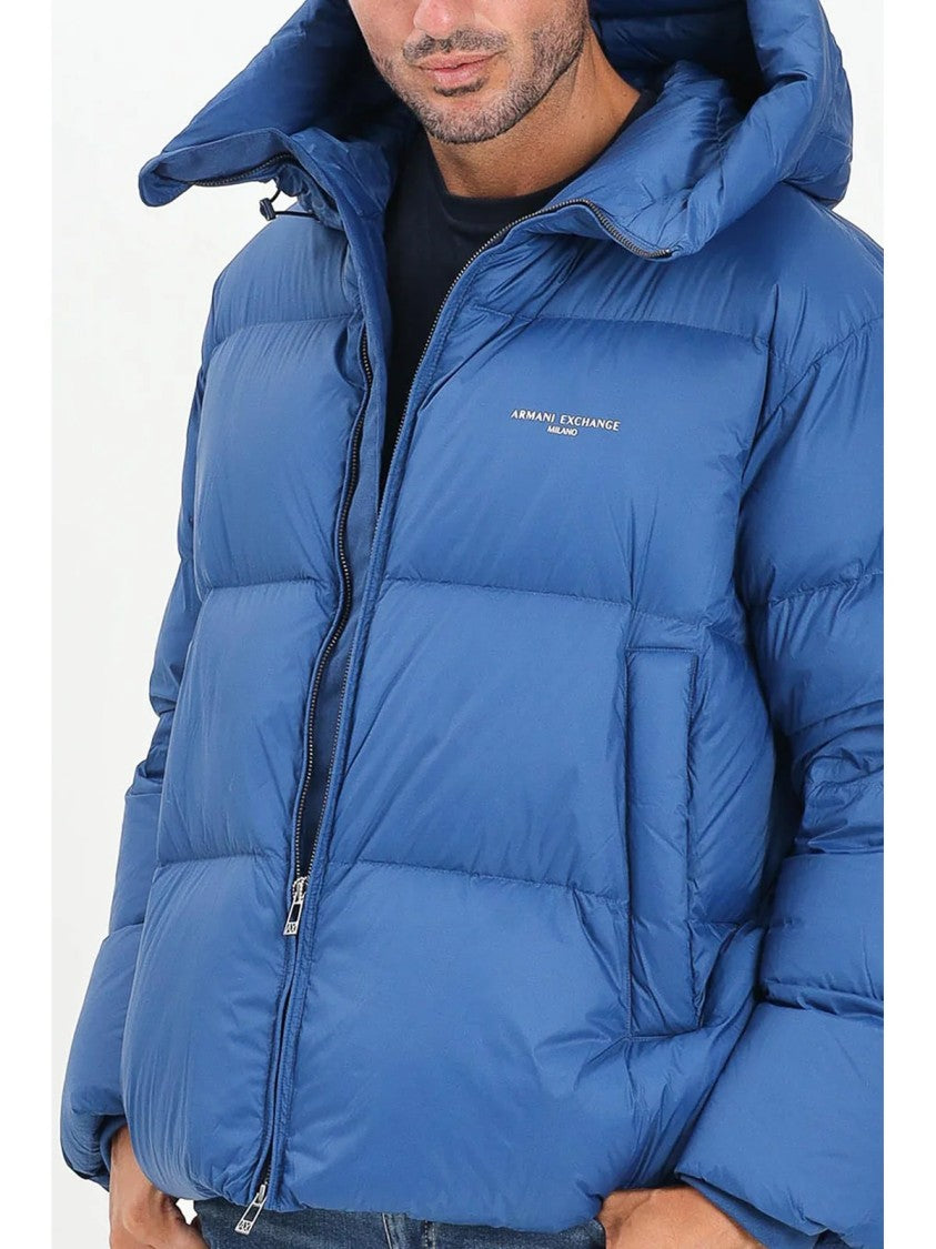 Armani Exchange Light Blue Quilted Polyamide Down Jacket