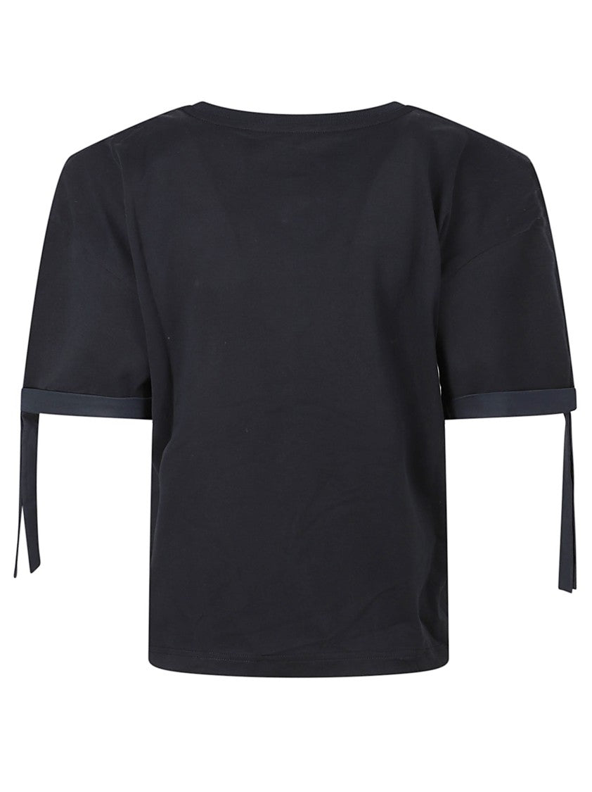 Givenchy Cropped T-Shirt With Ribbon Tie Sleeves And Centered Logo