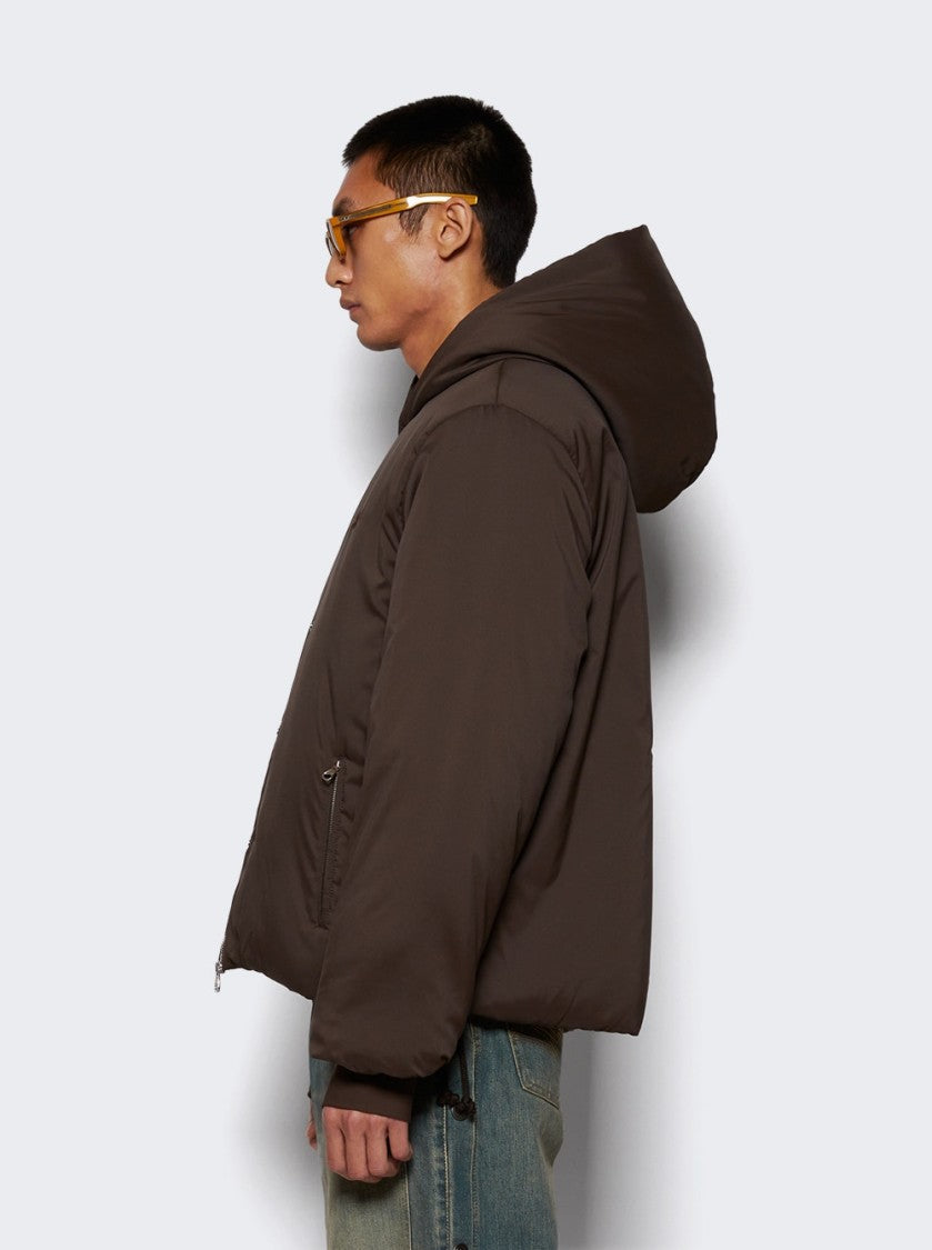 Courrèges Nylon Hooded Puffer Jacket Coffee