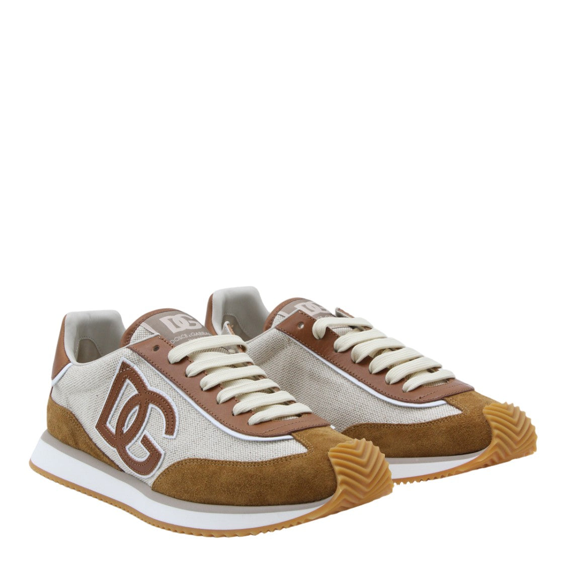 Dolce & Gabbana Brown Suede And Textured Fabric Sneakers