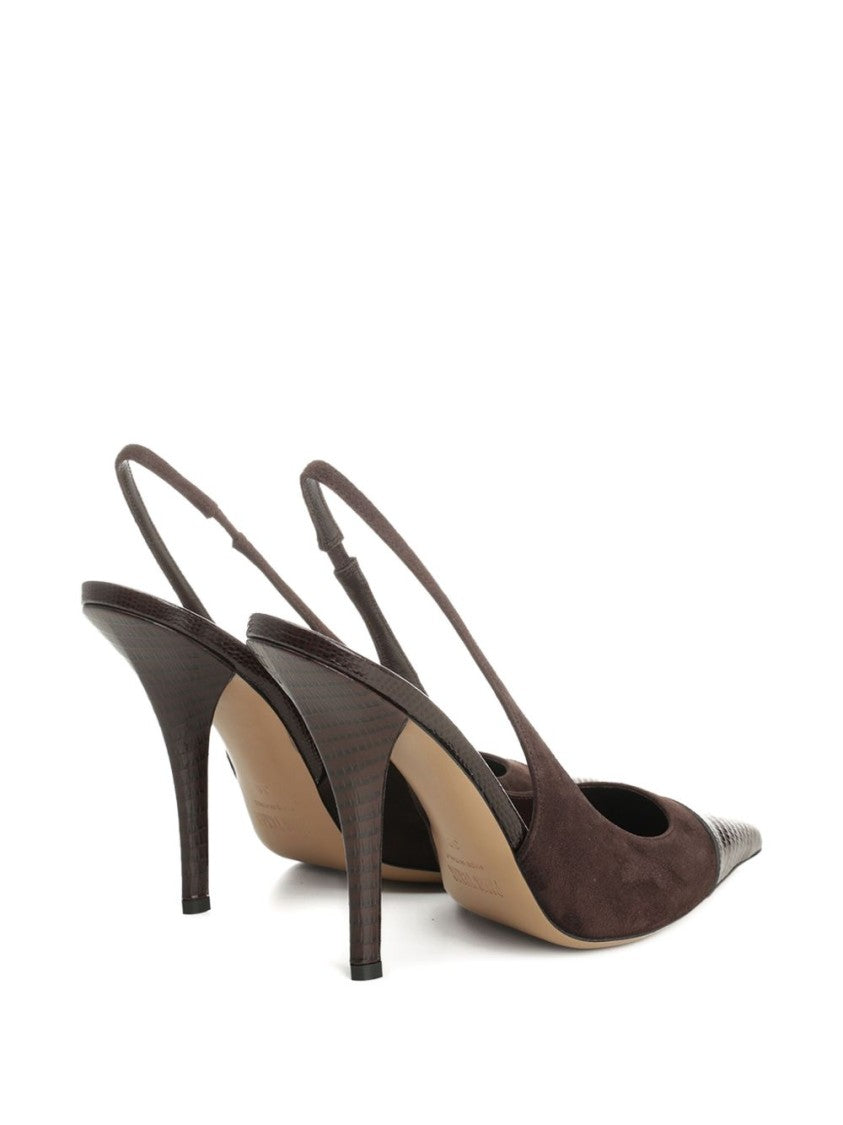 Paris Texas Pointed Toe Slingback Heels With Textured Cap