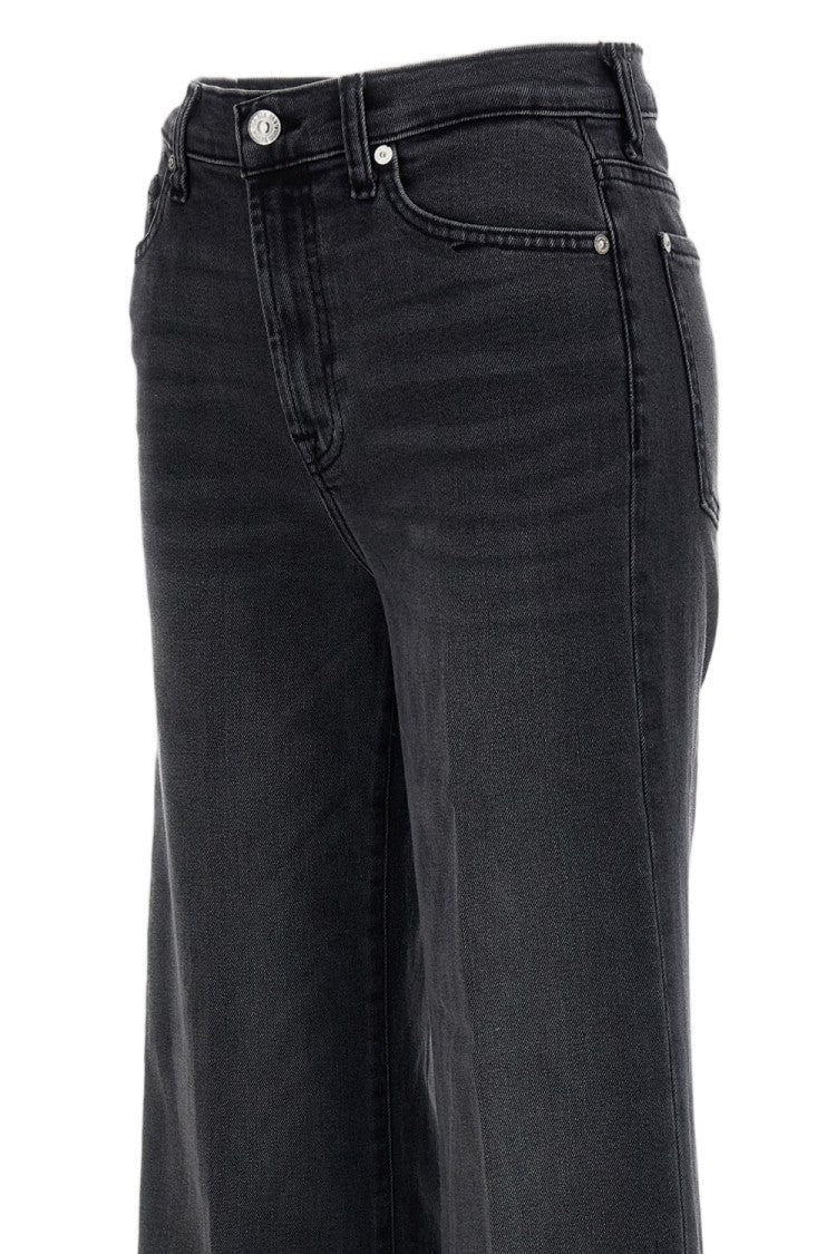 7 For All Mankind Washed Black Stretch Denim Modern Dojo Flared Jeans