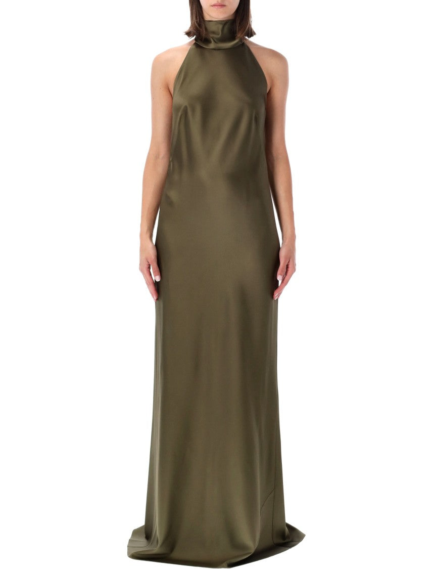 Polo Ralph Lauren Floor-Length Satin Evening Dress With Open Back And Grosgrain Tie