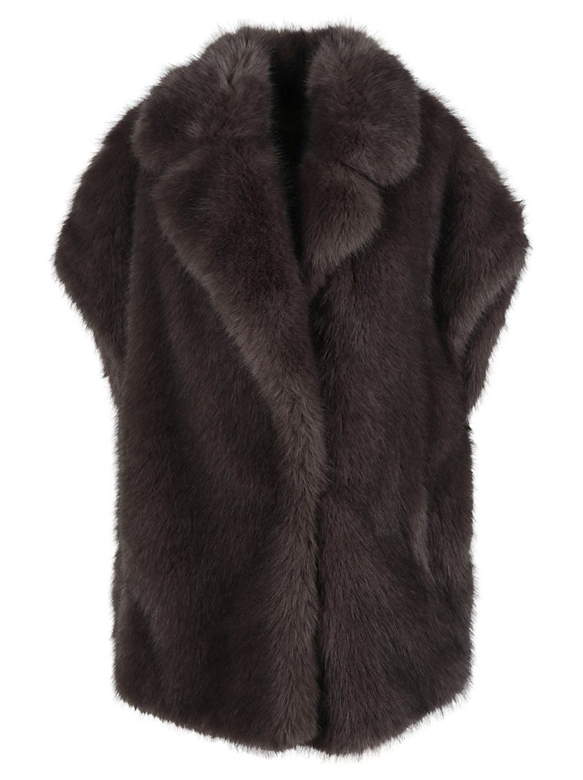 Herno Soft Faux Fur Brown Notched Collar Coat