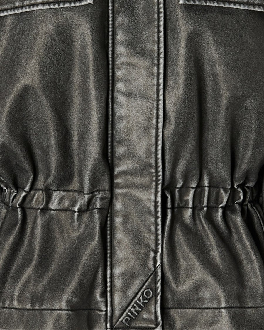 Pinko Oversized Aged Effect Coated Fabric Caban Jacket
