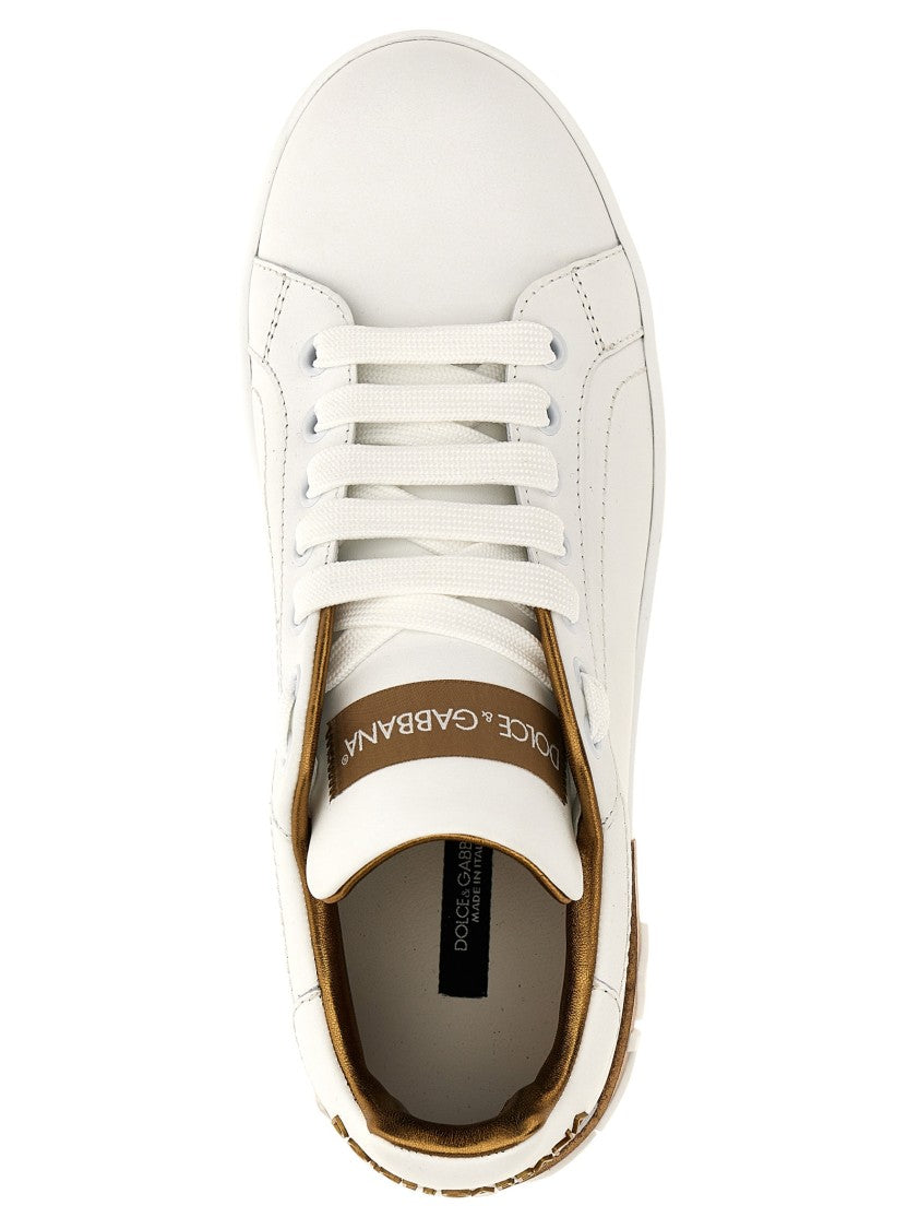 Dolce & Gabbana Portofino Sneakers In Napped Calfskin Leather With Logo Detail