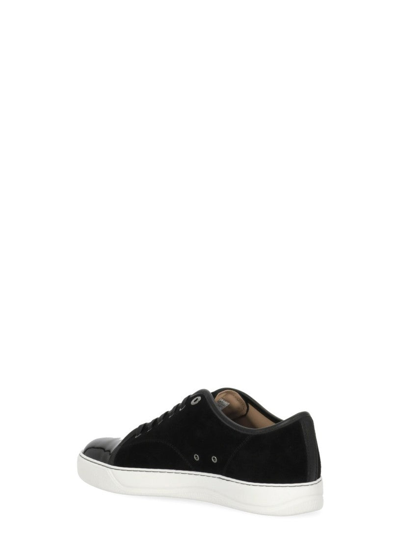 Lanvin Black Suede Glossy Round Toe Low-Top Sneakers