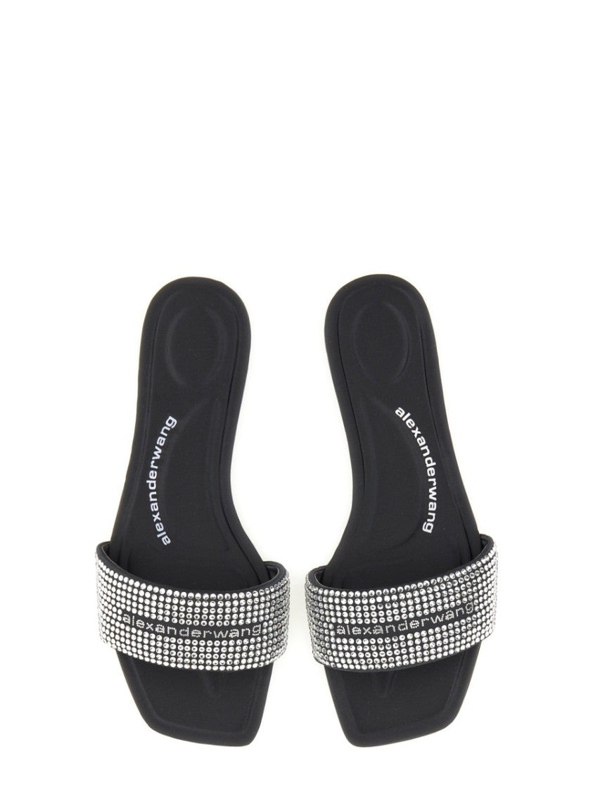 Alexander Wang Wide-Strap Satin Sandals With Crystal Accents