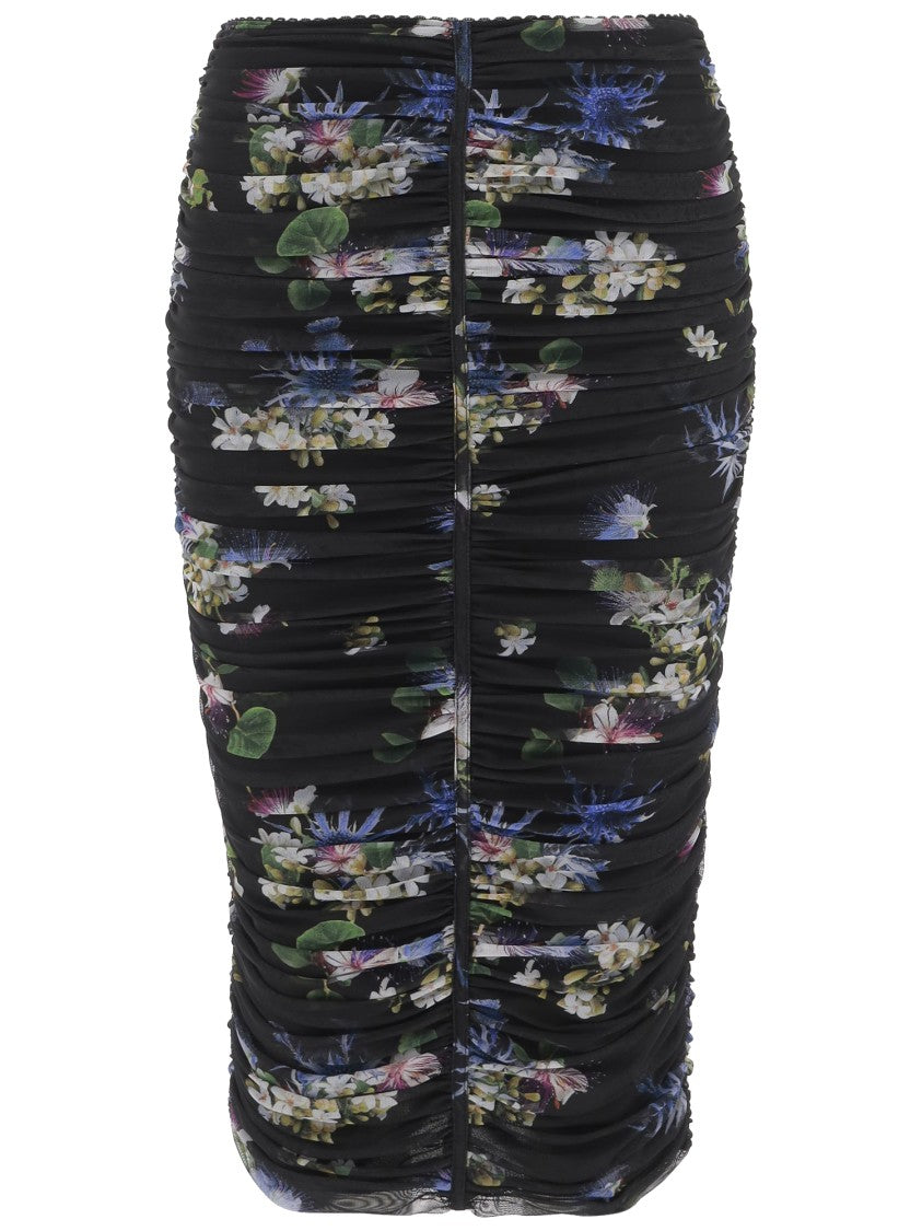 Blumarine Full-Length Floral Print Skirt With Gathered Design