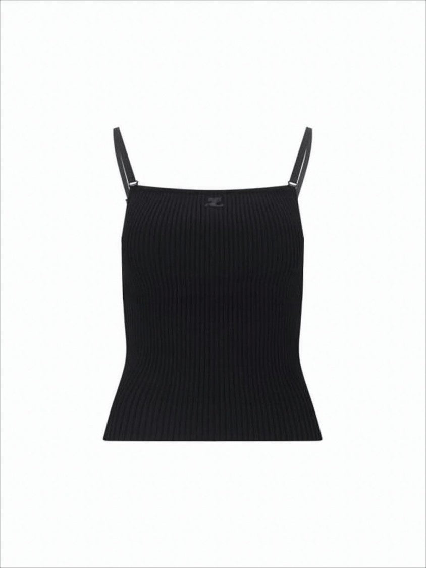 Courrèges Ribbed Sleeveless Top With Adjustable Straps And Subtle Logo Detail