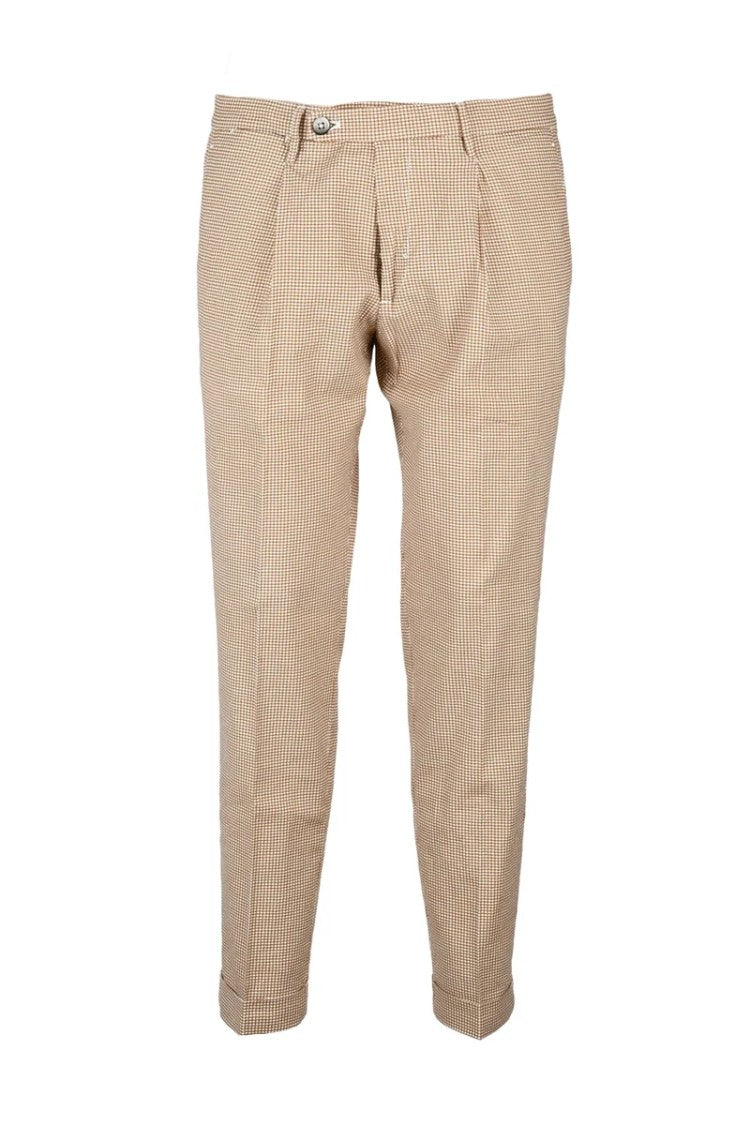 Michael Coal Cropped Slim Fit Brown And White Stripe Linen Stretch Trousers