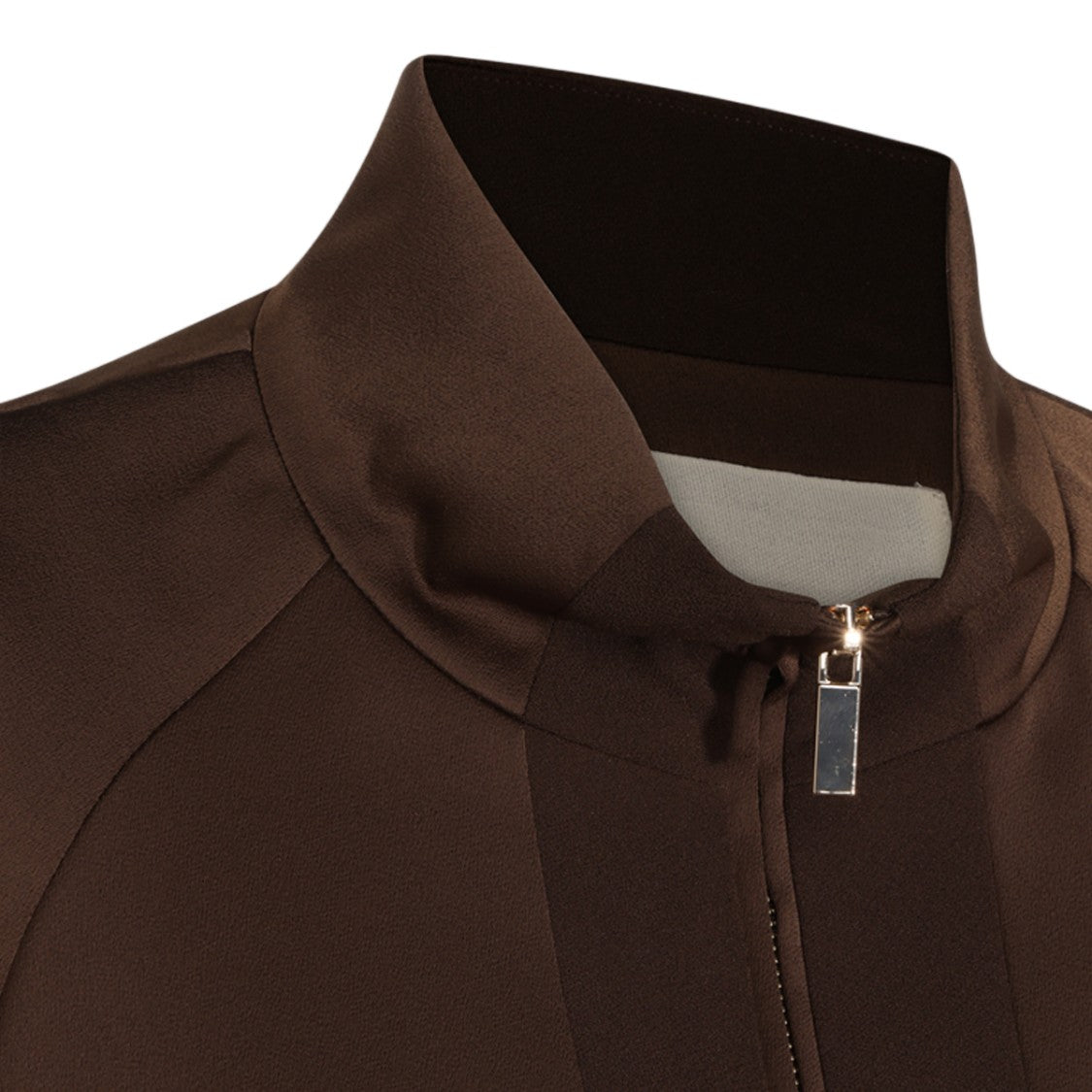 Twin-Set Brown Zip-Up Jacket With High Collar And Relaxed Hem