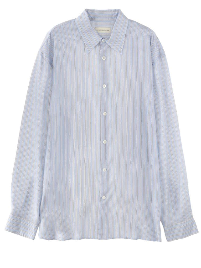 Dries Van Noten Blue Croom Vertical Stripes Cupro Shirt