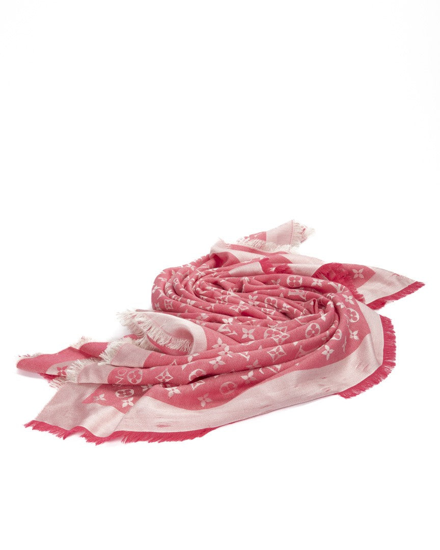 Louis Vuitton Pink Monogram Denim Effect Wool-Blend Scarf