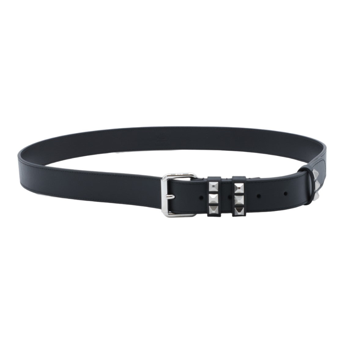 Valentino Garavani Black Leather Belt With Polished Silver Buckle