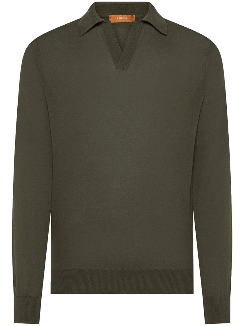 Cruna Long-Sleeve V-Neck Ribbed Polo